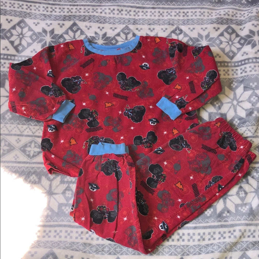 Disney Red Pajama Set with Blue Trim and Black Character Prints